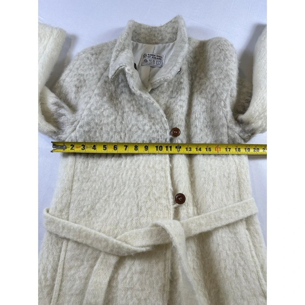 Vtg Karen Isull Of Iceland Wool Mohair Belted Duster Coat Cardigan Cream Brown L